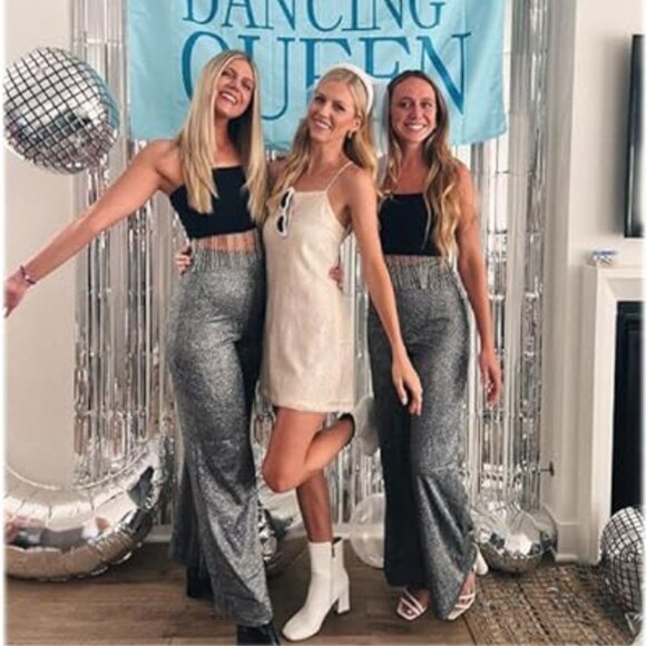 Velius | NWOT Wide Leg Metallic Sparkly Pants Trousers - Picture 4 of 8